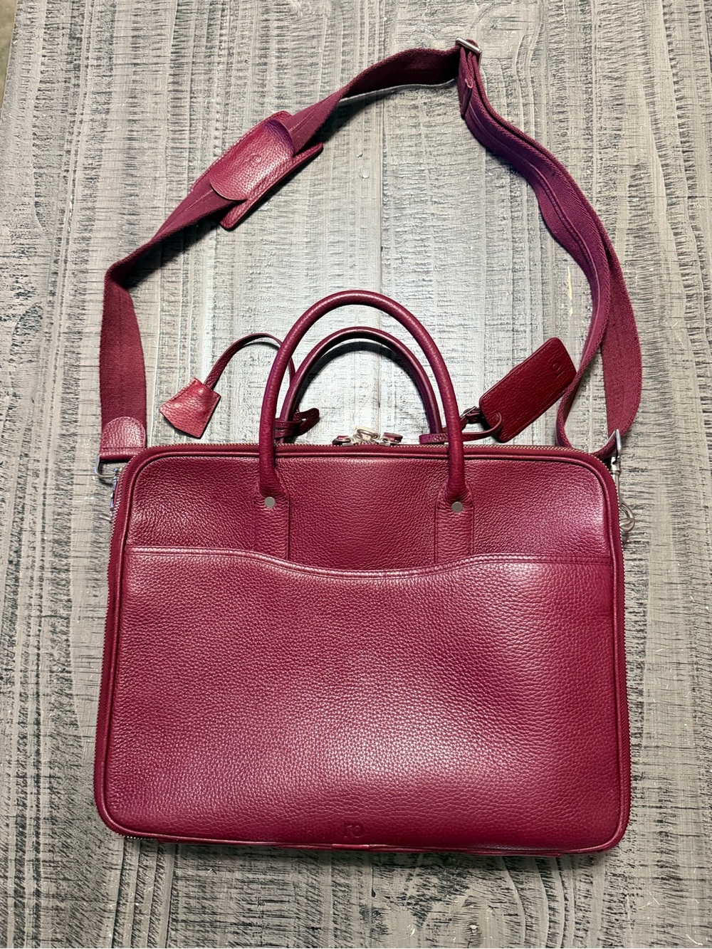 Women’s Pebbled Leather Laptop Bag in Deep Berry with Colorful Interior